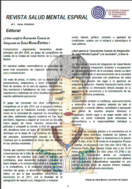 Revista sobre salud mental con un rostro ilustrado y texto sobre bienestar emocional.